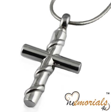 Wire Wrapped Silver Cross Cremation Keepsake Pendent