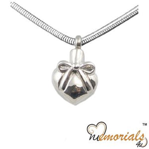 Heart with Ribbon & Bow Pendant Stainless Steel Cremation Pendent