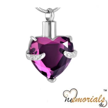 Hold My Heart Amethyst Cremation Jewelry Pendant in Purple