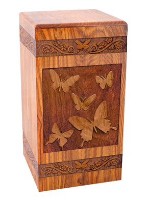 Butterfly Wooden Urn for Ashes Designed in Solid Rosewood