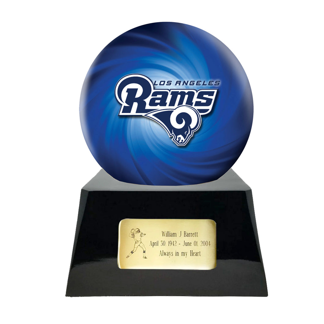 Football Cremation Urn with Optional Los Angeles Rams Ball Decor and Custom Metal Plaque