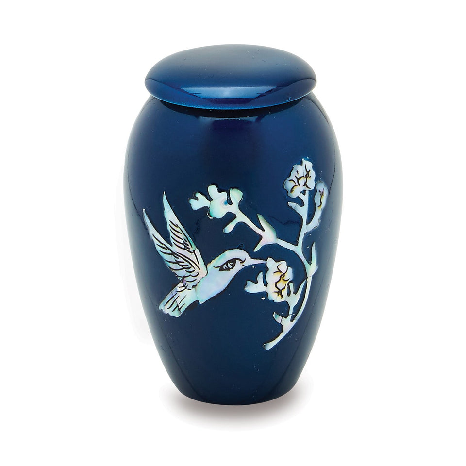 Blue Hummingbird Mother of Pearl Cremation Urn - Memorials4u