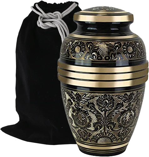 Elegant Aura Cremation Urn in Black/Gold - Adult Brass & Metal Urn for Ashes - Memorials4u