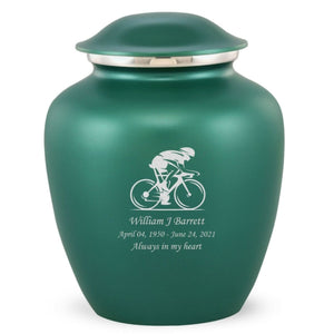 Grace Bicyclist Adult Cremation Urn in Green, Grace Bicyclist Adult Custom Engraved Urns for Ashes in Green, Embrace Bicyclist Adult Cremation Urn in Green, Embrace Bicyclist Adult Urn for Ashes in Green, Embrace Bicyclist Cremation Urn in Green, Embrace Bicyclist Urn for Ashes in Green, Grace Bicyclist Urn for Ashes in Green, Grace Bicyclist Cremation Urn in Green - Memorials4u