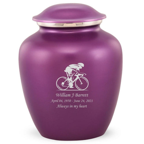 Grace Bicyclist Adult Cremation Urn in Purple, Grace Bicyclist Adult Custom Engraved Urns for Ashes in Purple, Embrace Bicyclist Adult Cremation Urn in Purple, Embrace Bicyclist Adult Urn for Ashes in Purple, Embrace Bicyclist Cremation Urn in Purple, Embrace Bicyclist Urn for Ashes in Purple, Grace Bicyclist Urn for Ashes in Purple, Grace Bicyclist Cremation Urn in Purple - Memorials4u