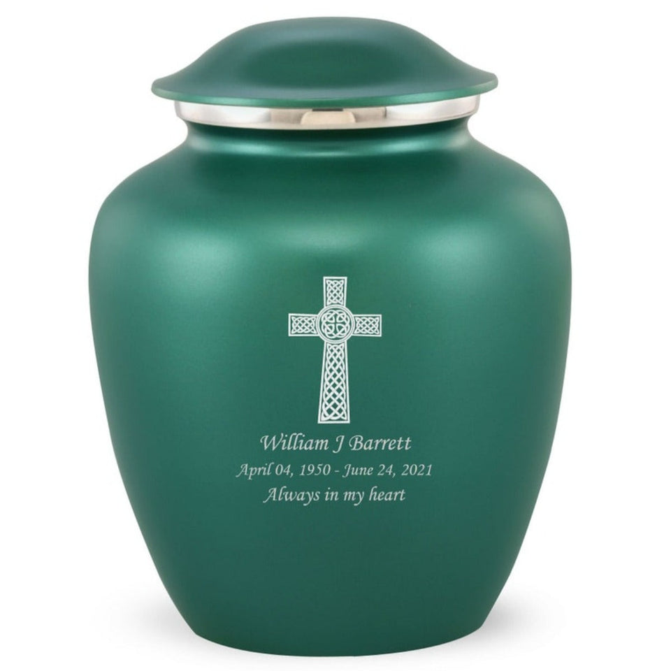 Grace Celtic Cross Adult Cremation Urn in Green, Grace Celtic Cross Adult Custom Engraved Urns for Ashes in Green, Embrace Celtic Cross Adult Cremation Urn in Green, Embrace Celtic Cross Adult Urn for Ashes in Green, Embrace Celtic Cross Cremation Urn in Green, Embrace Celtic Cross Urn for Ashes in Green, Grace Celtic Cross Urn for Ashes in Green, Grace Celtic Cross Cremation Urn in Green - Memorials4u