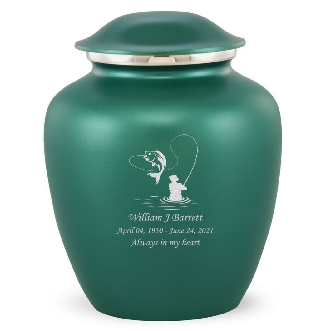Grace Fishing Adult Cremation Urn in Green, Grace Fishing Adult Custom Engraved Urns for Ashes in Green, Embrace Fishing Adult Cremation Urn in Green, Embrace Fishing Adult Urn for Ashes in Green, Embrace Fishing Cremation Urn in Green, Embrace Fishing Urn for Ashes in Green, Grace Fishing Urn for Ashes in Green, Grace Fishing Cremation Urn in Green - Memorials4u
