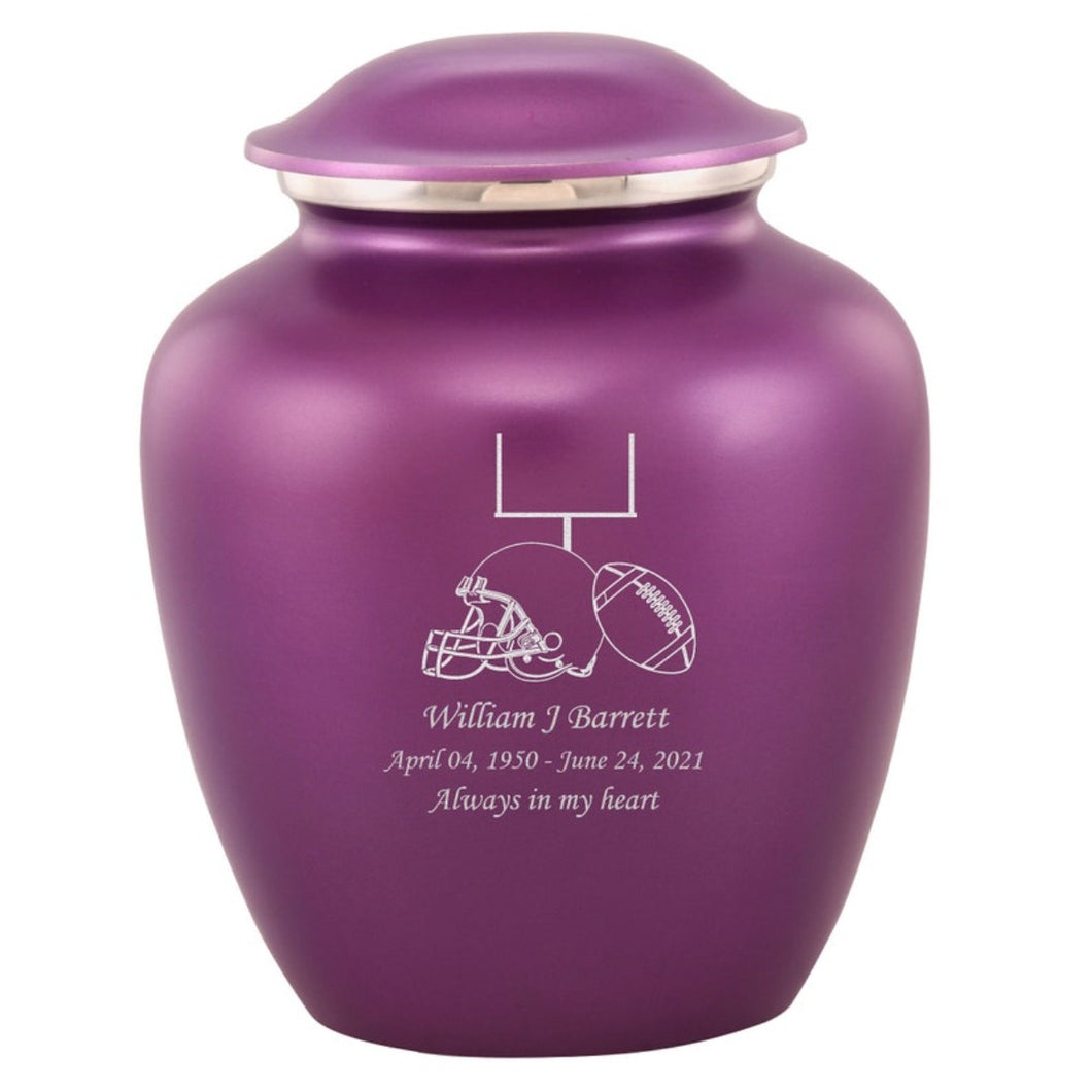 Grace Football Adult Cremation Urn in Purple, Grace Football Adult Custom Engraved Urns for Ashes in Purple, Embrace Football Adult Cremation Urn in Purple, Embrace Football Adult Urn for Ashes in Purple, Embrace Football Cremation Urn in Purple, Embrace Football Urn for Ashes in Purple, Grace Football Urn for Ashes in Purple, Grace Football Cremation Urn in Purple - Memorials4u