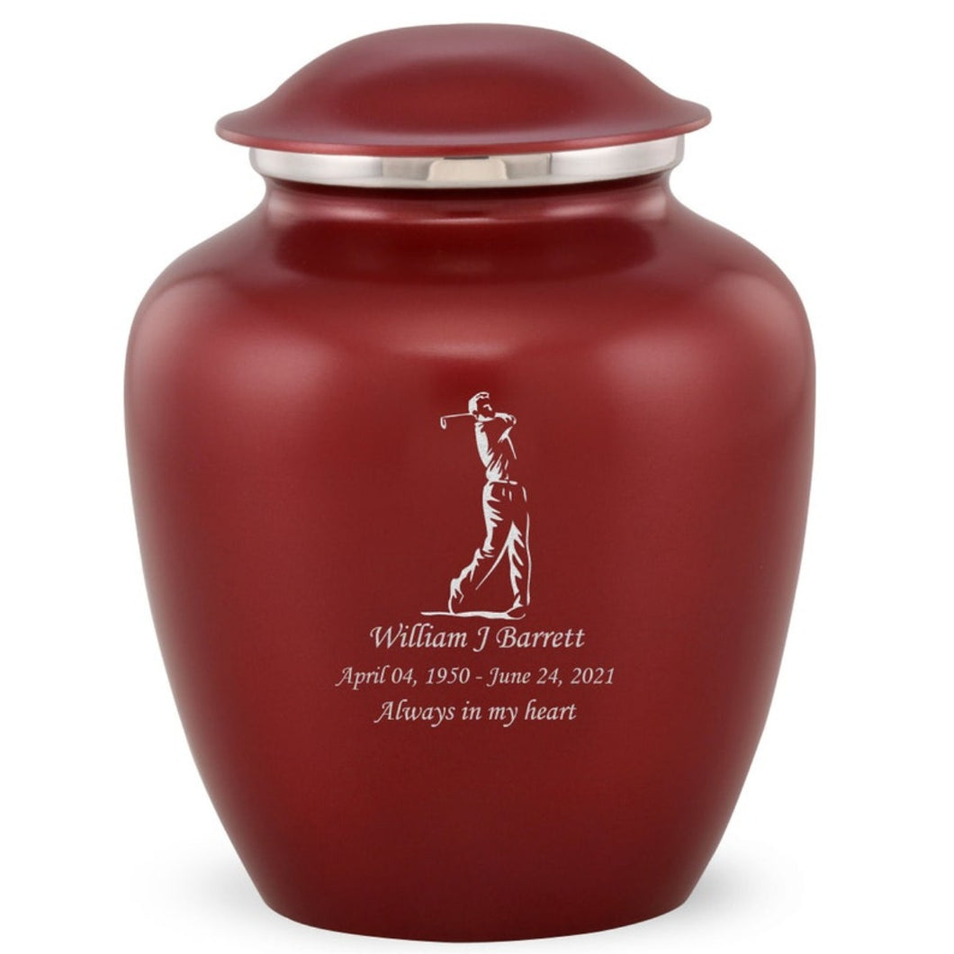 Grace Golfer Adult Cremation Urn in Red, Grace Golfer Adult Custom Engraved Urns for Ashes in Red, Embrace Golfer Adult Cremation Urn in Red, Embrace Golfer Adult Urn for Ashes in Red, Embrace Golfer Cremation Urn in Red, Embrace Golfer Urn for Ashes in Red, Grace Golfer Urn for Ashes in Red, Grace Golfer Cremation Urn in Red - Memorials4u