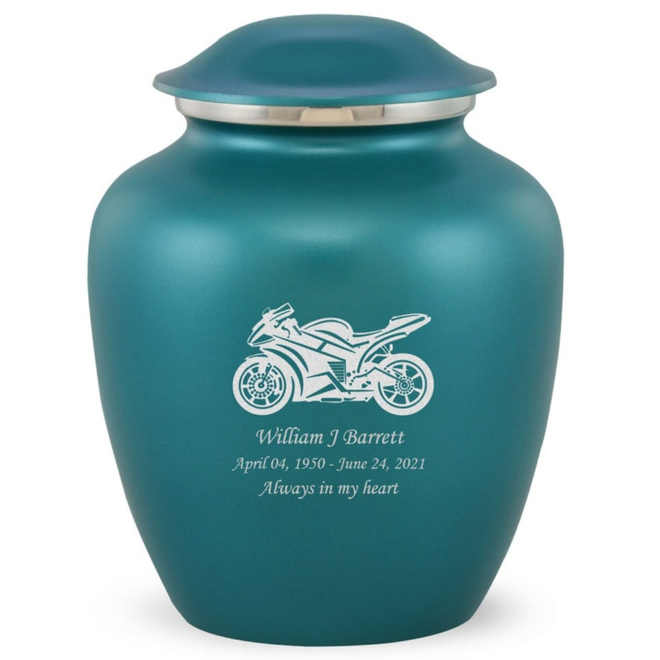 Grace Sports Bike Adult Cremation Urn in Teal, Grace Sports Bike Adult Custom Engraved Urns for Ashes in Teal, Embrace Sports Bike Adult Cremation Urn in Teal, Embrace Sports Bike Adult Urn for Ashes in Teal, Embrace Sports Bike Cremation Urn in Teal, Embrace Sports Bike Urn for Ashes in Teal, Grace Sports Bike Urn for Ashes in Teal, Grace Sports Bike Cremation Urn in Teal - Memorials4u