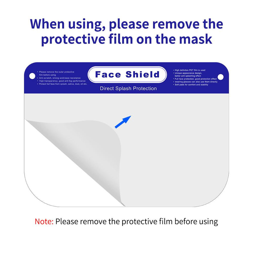 Face Shield-6 Pack, Full Face with Clear Film Elastic Band and Comfort Sponge Protective Face Shield, Reusable Transparent Safety Breathable Visor Anti Saliva Disposable Full Face Shield - Memorials4u