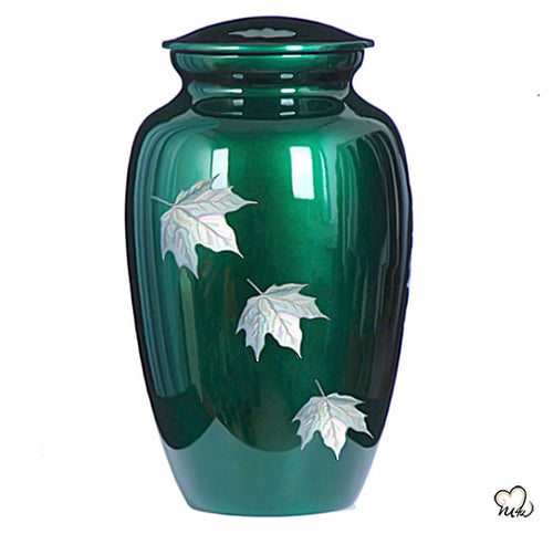 Autumn Leaves Mother of Pearl  Cremation Urn, Hand Painted Cremation Urn - Memorials4u