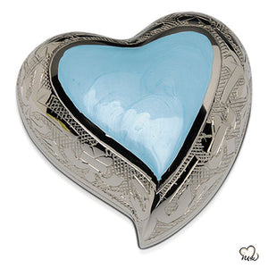 Baby Blue Finest Brass Cremation Keepsake Heart Display Stand, Infant Urn - Memorials4u