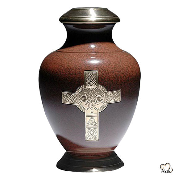 Celtic Religious Brass Cremation Urn - Brown, Religious Urn - Memorials4u