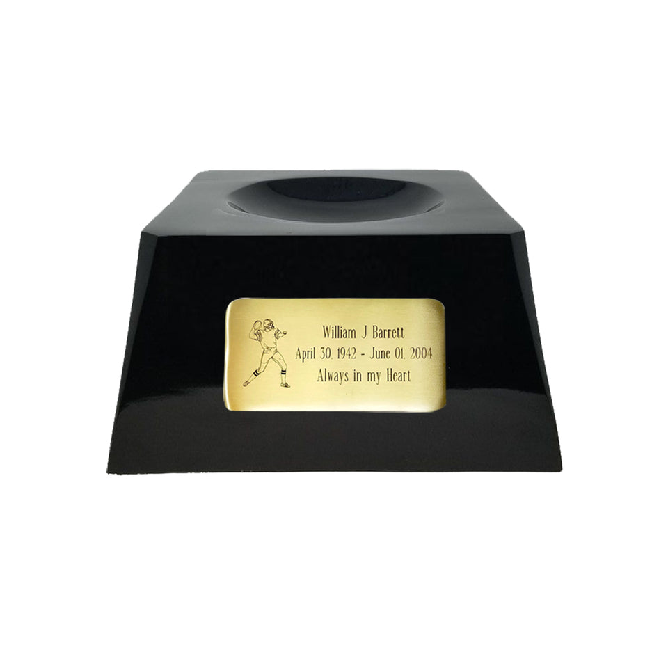 Football Cremation Urn with Optional Kentucky Wildcats Ball Decor and Custom Metal Plaque - Memorials4u