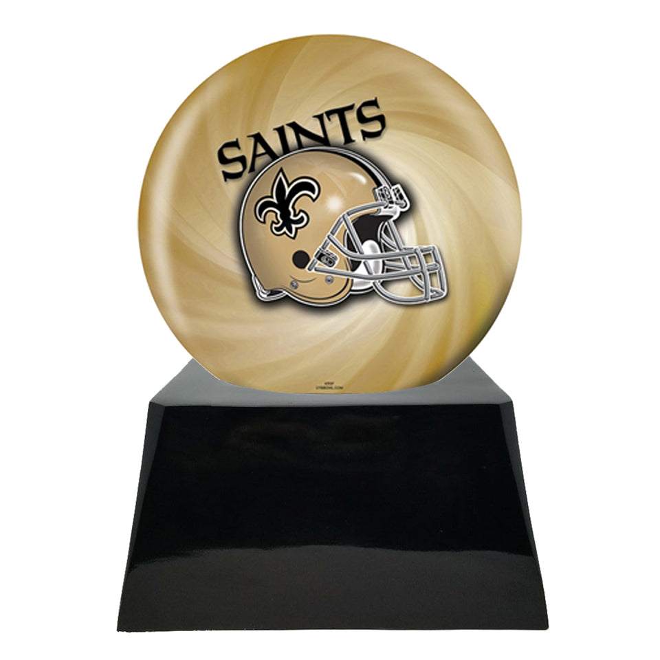 Football Cremation Urn and New Orleans Saints Ball Decor with Custom Metal Plaque