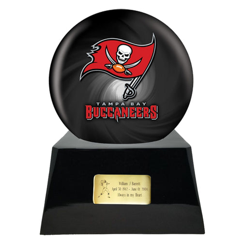  Football Cremation Urn and Tampa Bay Buccaneers Ball Decor with Custom Metal Plaque