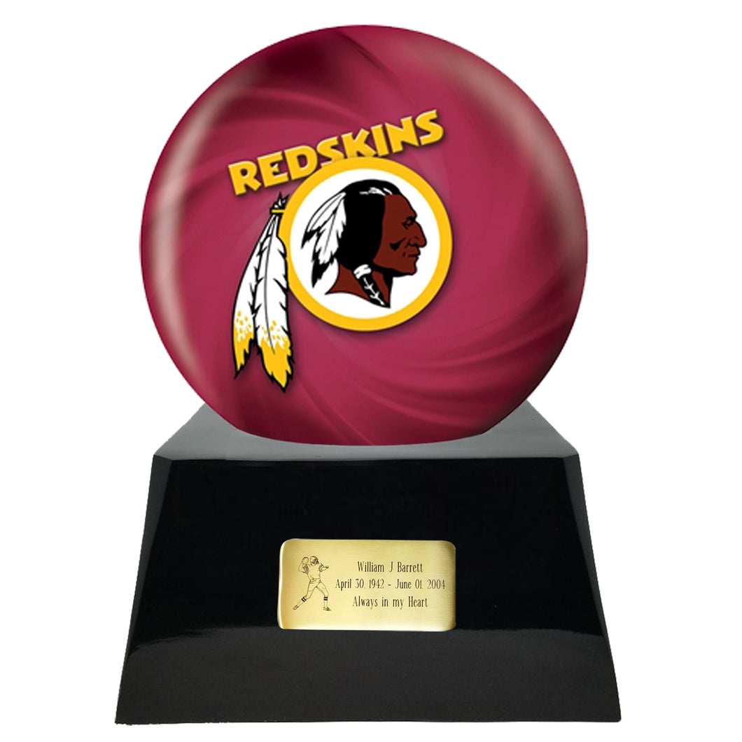  Football Cremation Urn and Washington Red Skins Ball Decor with Custom Metal Plaque