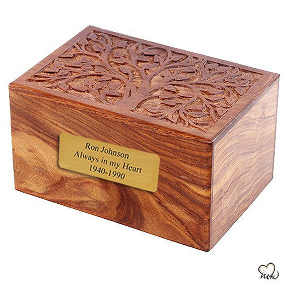 Solid Rosewood Cremation Urn - Real Tree Design - Memorials4u