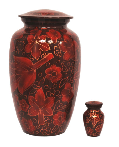 Crimson Floral Leaves Cremation Urn - Memorials4u