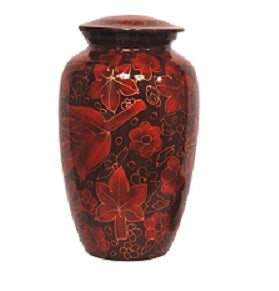 Crimson Floral Leaves Cremation Urn - Memorials4u