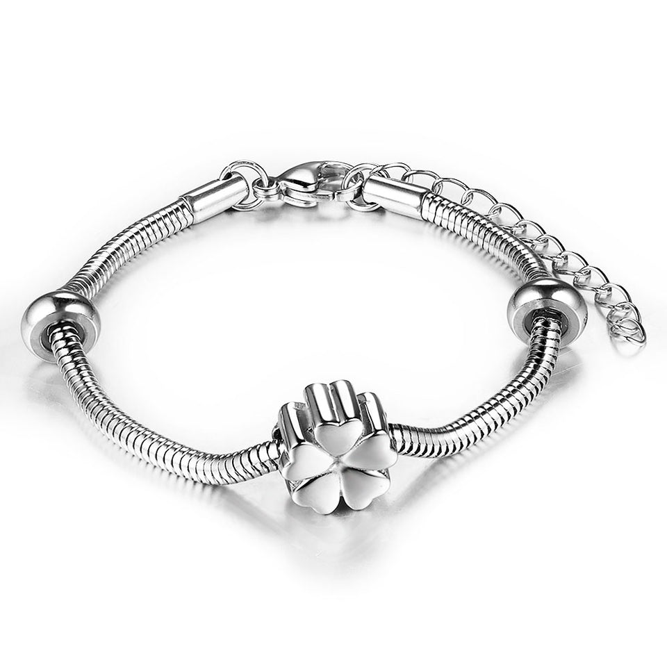 Clover Stainless Steel Keepsake Bracelet Jewelry - Memorials4u