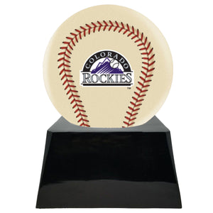 Baseball Cremation Urn with Optional Ivory Colorado Rockies Ball Decor and Custom Metal Plaque - Memorials4u