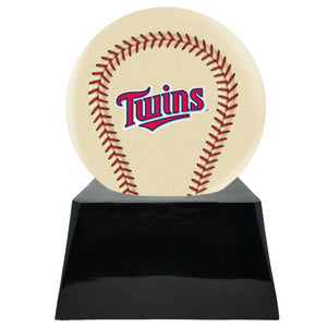 Baseball Cremation Urn with Optional Ivory Minnesota Twins Ball Decor and Custom Metal Plaque - Memorials4u