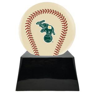 Baseball Cremation Urn with Optional Ivory Oakland Athetics Ball Decor and Custom Metal Plaque - Memorials4u
