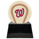 Baseball Cremation Urn with Optional Ivory Washington Nationals Ball Decor and Custom Metal Plaque - Memorials4u
