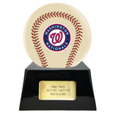 Baseball Cremation Urn with Optional Ivory Washington Nationals Ball Decor and Custom Metal Plaque - Memorials4u