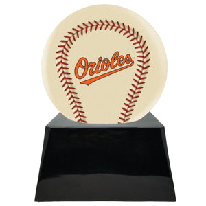 Baseball Cremation Urn with Optional Ivory Baltimore Orioles Ball Decor and Custom Metal Plaque - Memorials4u