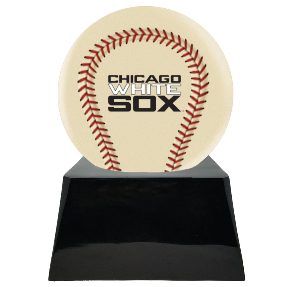 Baseball Cremation Urn with Optional Ivory Chicago White Sox Ball Decor and Custom Metal Plaque - Memorials4u