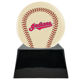 Baseball Cremation Urn with Optional Ivory Cleveland Indians Ball Decor and Custom Metal Plaque - Memorials4u