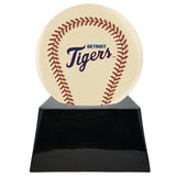Baseball Cremation Urn with Optional Ivory Detroit Tigers Ball Decor and Custom Metal Plaque - Memorials4u