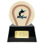Baseball Cremation Urn with Optional Ivory Miami Marlins Ball Decor and Custom Metal Plaque - Memorials4u