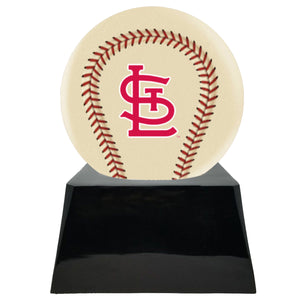 Baseball Cremation Urn with Optional Ivory St. Louis Cardinals Ball Decor and Custom Metal Plaque - Memorials4u