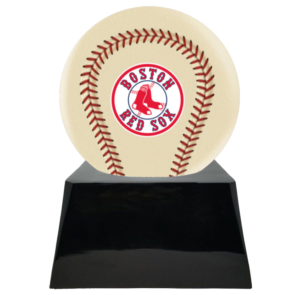 Baseball Cremation Urn with Optional Ivory Boston Red Sox Ball Decor and Custom Metal Plaque - Memorials4u