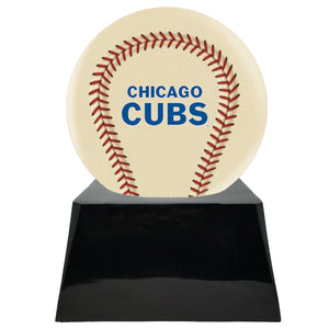 Baseball Cremation Urn with Optional Ivory Chicago Cubs Ball Decor and Custom Metal Plaque - Memorials4u
