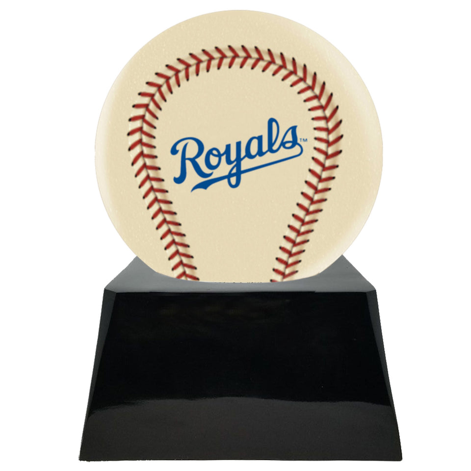 Baseball Cremation Urn with Optional Ivory Kansas City Royals Ball Decor and Custom Metal Plaque - Memorials4u