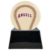 Baseball Cremation Urn with Optional Ivory Los Angeles Angels Ball Decor and Custom Metal Plaque - Memorials4u