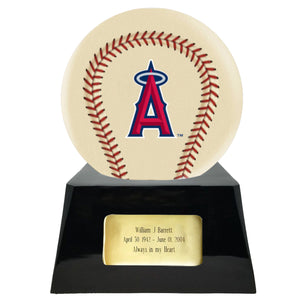 Baseball Cremation Urn with Optional Ivory Los Angeles Angels Ball Decor and Custom Metal Plaque - Memorials4u
