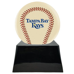 Baseball Cremation Urn with Optional Ivory Tampa Bay Rays Ball Decor and Custom Metal Plaque - Memorials4u
