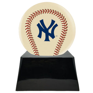 Baseball Cremation Urn with Optional Ivory New York Yankees Ball Decor and Custom Metal Plaque - Memorials4u