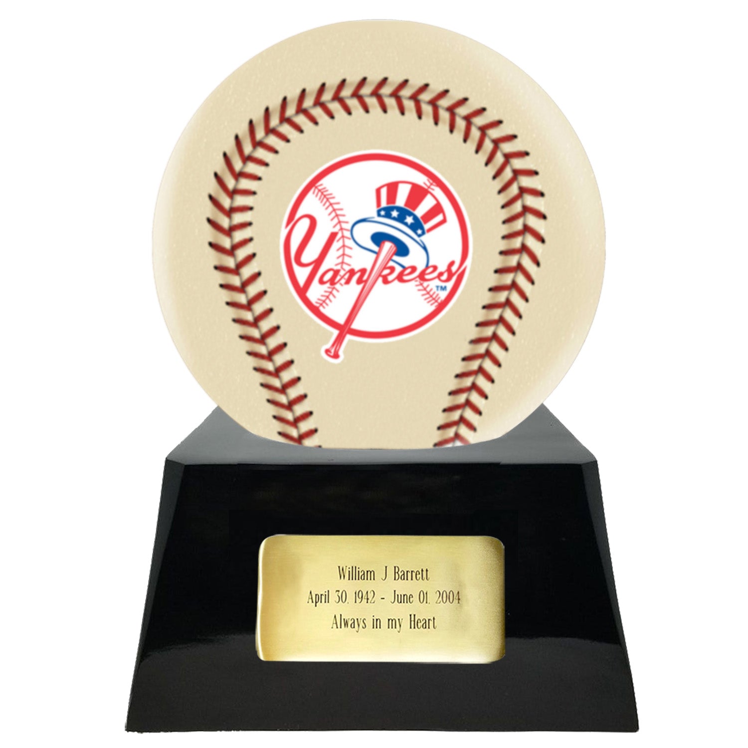 Baseball Cremation Urn with Optional Ivory New York Yankees Ball