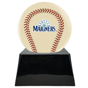 Baseball Cremation Urn with Optional Ivory Seattle Mariners Ball Decor and Custom Metal Plaque - Memorials4u