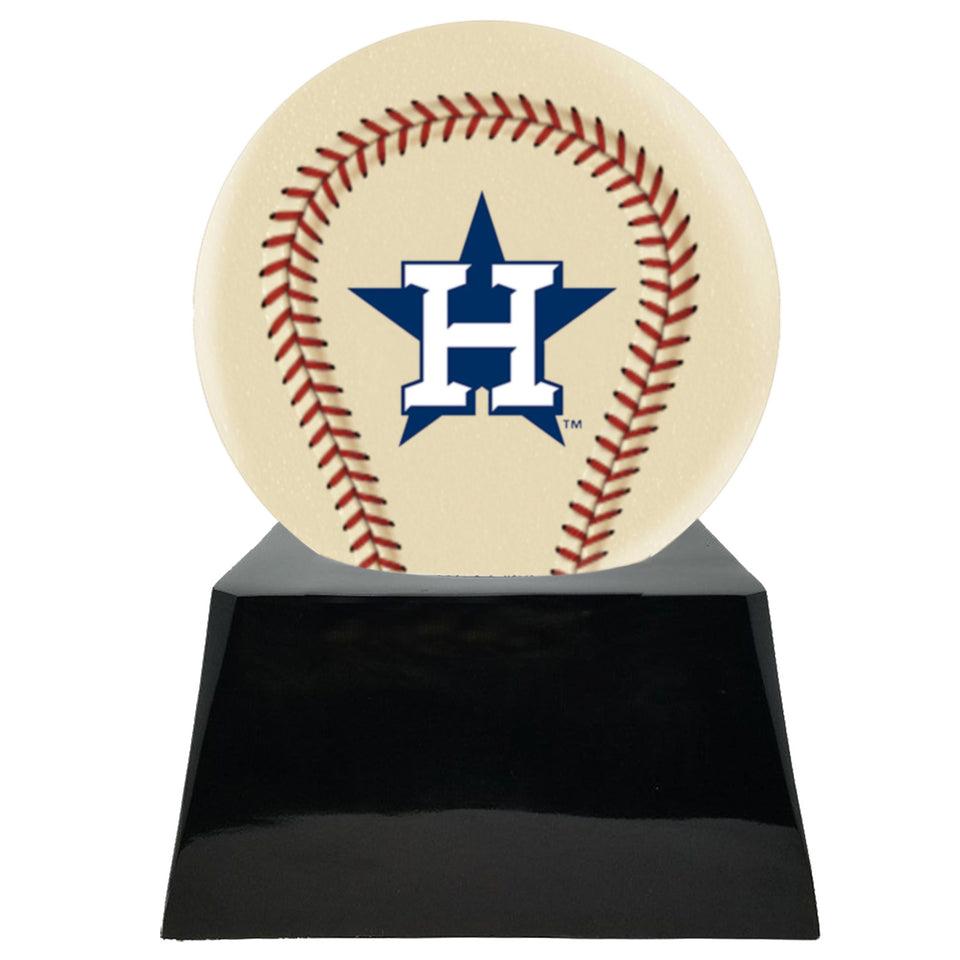 Baseball Cremation Urn with Optional Ivory Houston Astros Ball Decor and Custom Metal Plaque - Memorials4u