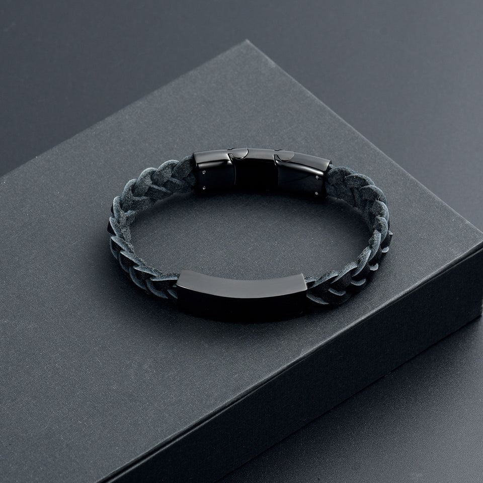 Leather Braided Black Cremation Bracelet - Memorials4u