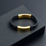 Leather Braided Black & Gold Cremation Bracelet - Memorials4u
