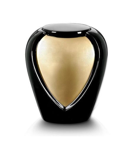Fiberglass Two-Tone Adult Cremation Urn - Fiberglass Adult Cremation Urns For Ashes in Black & Gold, Black & Gold Fiberglass Cremation Urns For Ashes, Fiberglass Black & Gold Cremation Urns, Fiberglass Black & Gold Funeral Urns, Fiberglass Black & Gold Memorial Urn